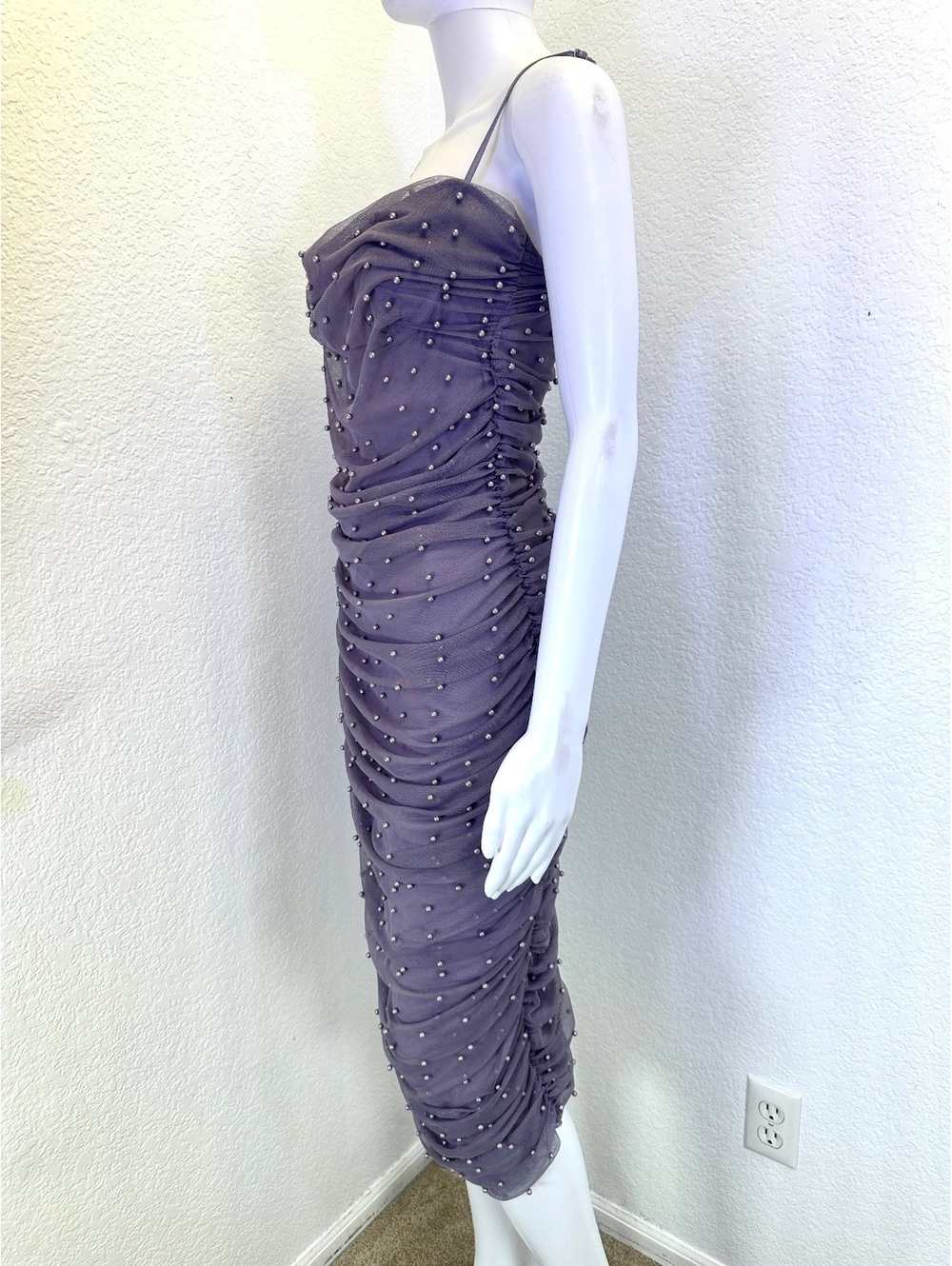 Women’s Sz 6 Asos Design Lavender Ruched Cami Midi Dress Formal Prom Wedding - Picture 3 of 6